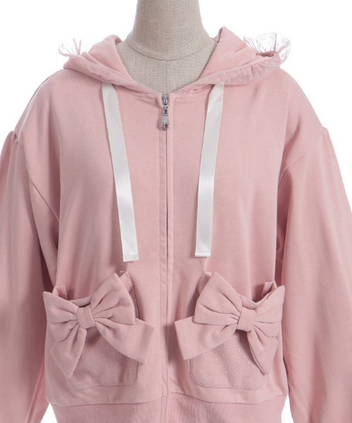 axes femme POETIQUE（アクシーズファムポエティック）の「ドットチュール使いパーカー（カーディガン/ボレロ・レディース・ブラック/ピンク・MEDIUM）」の17枚目の写真