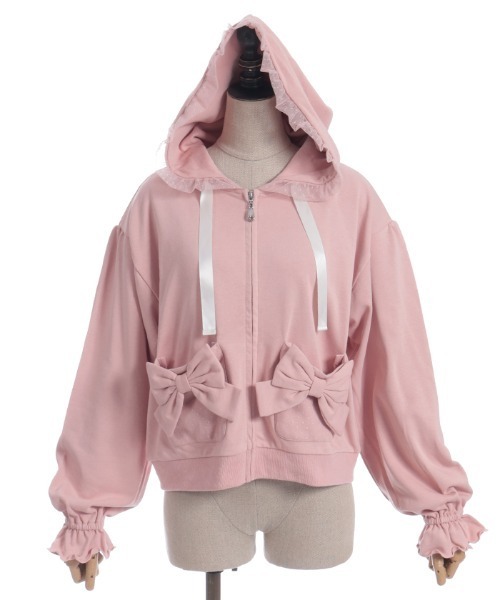 axes femme POETIQUE（アクシーズファムポエティック）の「ドットチュール使いパーカー（カーディガン/ボレロ・レディース・ブラック/ピンク・MEDIUM）」の19枚目の写真