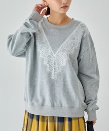 レース配色スウェットプルオーバー│ースで差がつく大人トップス/上品見え/大人カジュアル/洗える