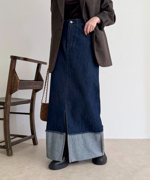 fredy emue(フレディエミュ)の「ロールアップデニムロングスカート(デニムスカート・レディース・キナリ/ブラック/インディゴブルー・マルチサイズ)」の3枚目の写真