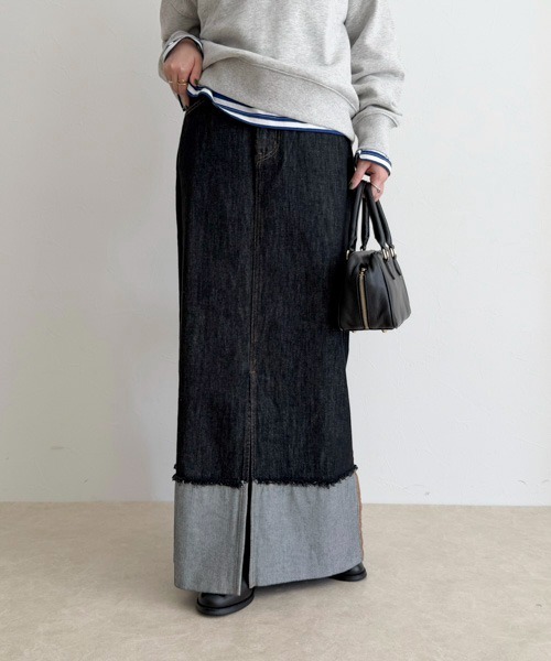 fredy emue(フレディエミュ)の「ロールアップデニムロングスカート(デニムスカート・レディース・キナリ/ブラック/インディゴブルー・マルチサイズ)」の16枚目の写真