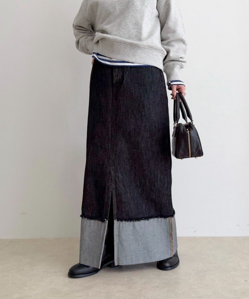 fredy emue(フレディエミュ)の「ロールアップデニムロングスカート(デニムスカート・レディース・キナリ/ブラック/インディゴブルー・マルチサイズ)」の17枚目の写真