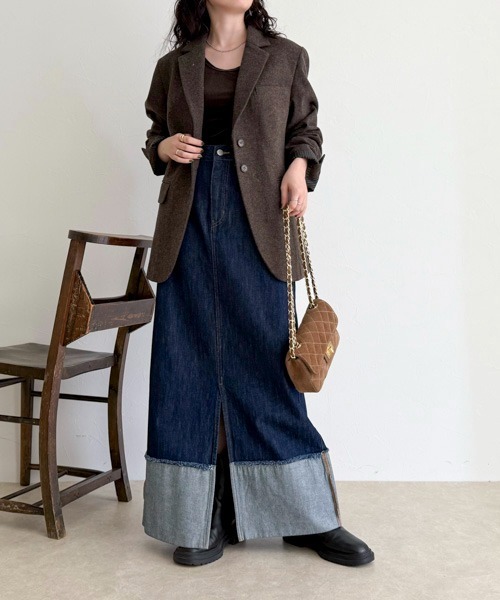 fredy emue(フレディエミュ)の「ロールアップデニムロングスカート(デニムスカート・レディース・キナリ/ブラック/インディゴブルー・マルチサイズ)」の20枚目の写真