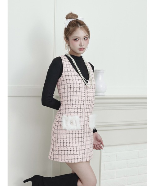 ワンピース Darich classical tweed mini one-piece ダーリッチ Darich ドッキングレースアップミニワンピース