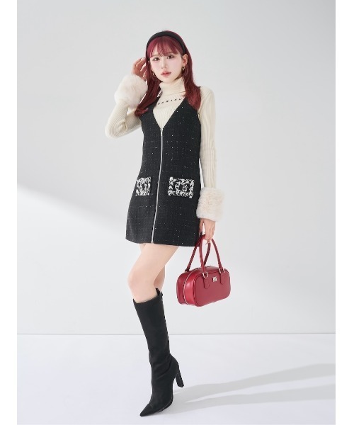 フロントファスナーツイードミニワンピース（ワンピース