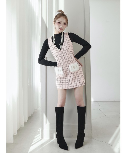 フロントファスナーツイードミニワンピース（ワンピース）｜Darich