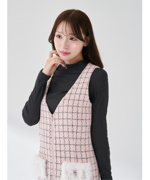 最安値フロントファスターツイードミニワンピース アイボリーFreeサイズ ダーリッチ Darich ツイードフリンジミニワンピース