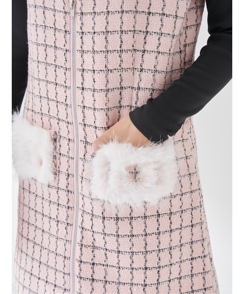 フロントファスナーツイードミニワンピース（ワンピース