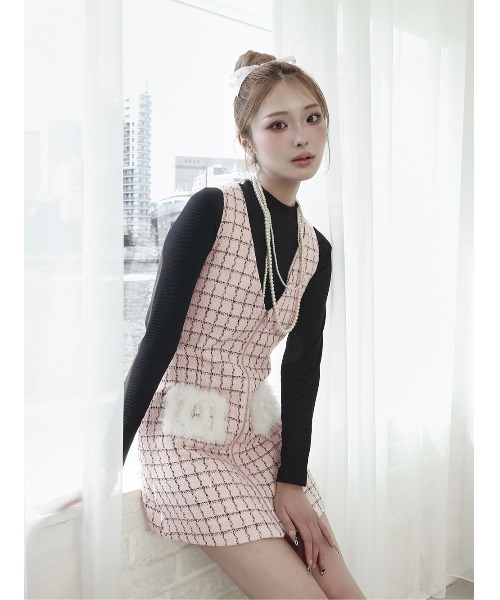 フロントファスナーツイードミニワンピース（ワンピース