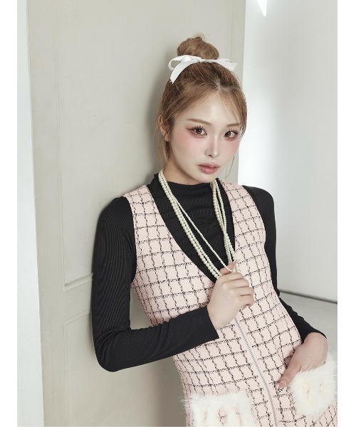 最安値フロントファスターツイードミニワンピース アイボリーFree