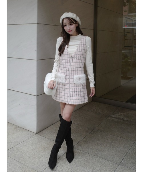 Darich フロントファスナーツイードミニワンピース フロントファスナーツイードミニワンピース（ワンピース