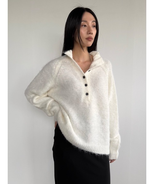 Didot.showroom（ディドット ショールーム）の「ヘアリーオープンカラーニット（ニット/セーター・レディース・ブラック/アイボリー/チャコール・FREE）」の21枚目の写真