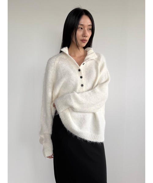 Didot.showroom（ディドット ショールーム）の「ヘアリーオープンカラーニット（ニット/セーター・レディース・ブラック/アイボリー/チャコール・FREE）」の22枚目の写真