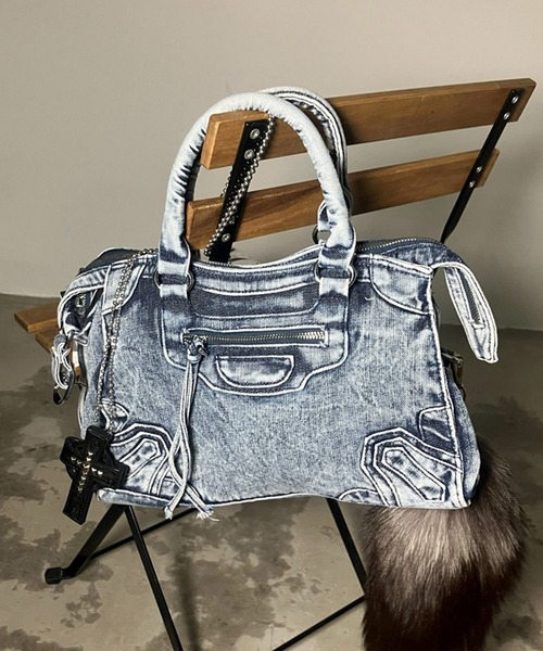 .KOM(ドットコム)の「A'GEM/9 × .kom 『.KOM/ドットケーオーエム』 Washed Denim Handbag/ウォッシュデニム ハンドバッグ(ハンドバッグ・レディース・ブルー/ブラック・FREE)」の2枚目の写真