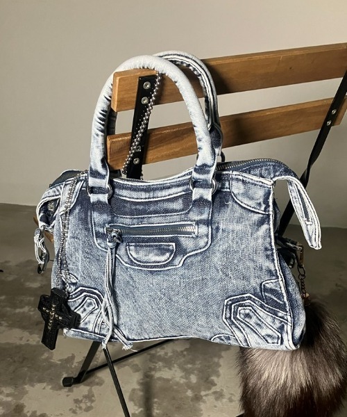 .KOM(ドットコム)の「A'GEM/9 × .kom 『.KOM/ドットケーオーエム』 Washed Denim Handbag/ウォッシュデニム ハンドバッグ(ハンドバッグ・レディース・ブルー/ブラック・FREE)」の5枚目の写真