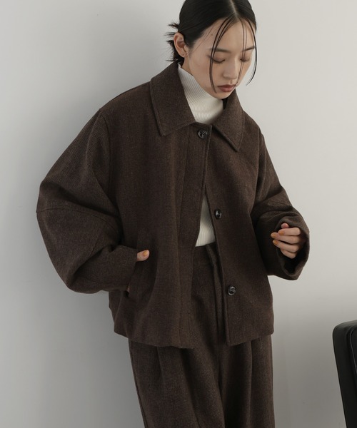 tageechita　バルーンヘム デザインショートジャケット セール】layered design short jacket / レイヤードデザイン