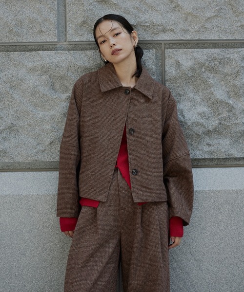 hellam（へラム）の「チェックショートジャケット（その他アウター・レディース・ダークブラウン/ブラウン/ベージュ・FREE）」の7枚目の写真