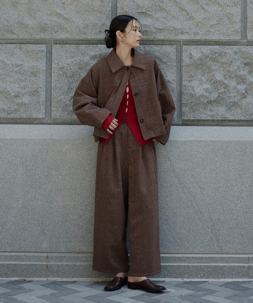 hellam（へラム）の「チェックショートジャケット（その他アウター・レディース・ダークブラウン/ブラウン/ベージュ・FREE）」の10枚目の写真