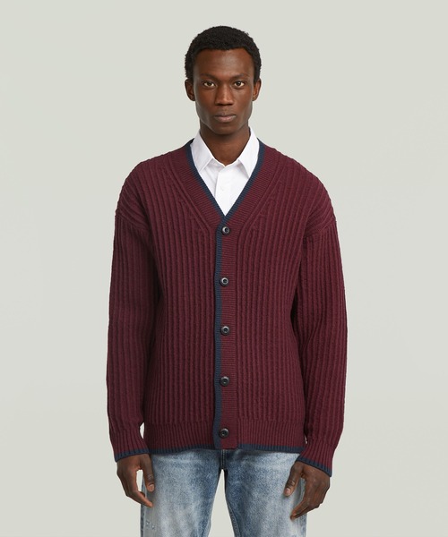 セール】Cardigan Knit/ラインカラーディテールカーディガンニット 