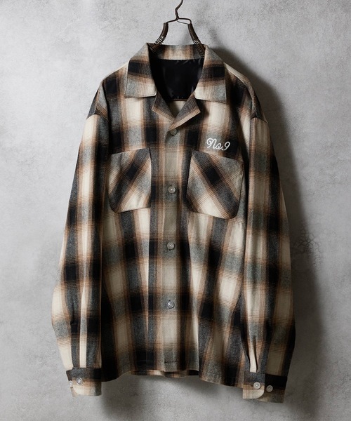 BRUSHED COTTON OMBRE PLAID FLANNEL OPEN COLLAR SHIRT