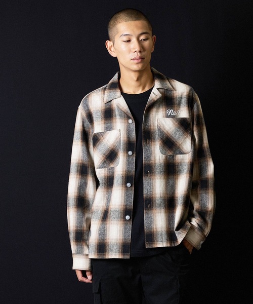 NUMBER (N)INE（ナンバーナイン）の「BRUSHED COTTON OMBRE PLAID FLANNEL OPEN COLLAR SHIRT / コットン オンブレー チェック ロゴ刺繍 オープンカラー シャツ（シャツ/ブラウス・メンズ・ベージュ/グレー・2/3/4）」の12枚目の写真