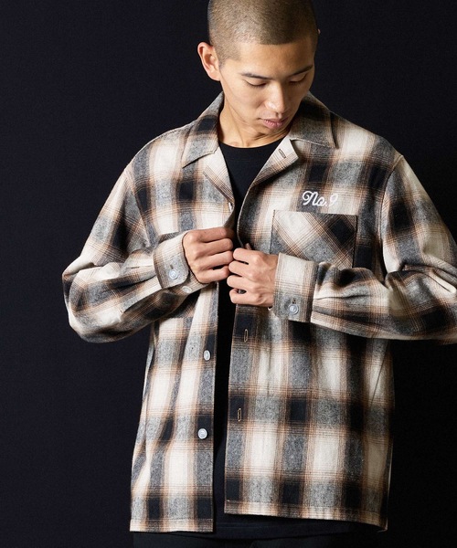 NUMBER (N)INE（ナンバーナイン）の「BRUSHED COTTON OMBRE PLAID FLANNEL OPEN COLLAR SHIRT / コットン オンブレー チェック ロゴ刺繍 オープンカラー シャツ（シャツ/ブラウス・メンズ・ベージュ/グレー・2/3/4）」の14枚目の写真
