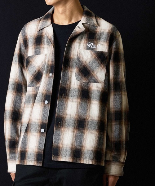 NUMBER (N)INE（ナンバーナイン）の「BRUSHED COTTON OMBRE PLAID FLANNEL OPEN COLLAR SHIRT / コットン オンブレー チェック ロゴ刺繍 オープンカラー シャツ（シャツ/ブラウス・メンズ・ベージュ/グレー・2/3/4）」の15枚目の写真