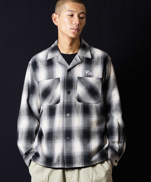 NUMBER (N)INE（ナンバーナイン）の「BRUSHED COTTON OMBRE PLAID FLANNEL OPEN COLLAR SHIRT / コットン オンブレー チェック ロゴ刺繍 オープンカラー シャツ（シャツ/ブラウス・メンズ・ベージュ/グレー・2/3/4）」の3枚目の写真
