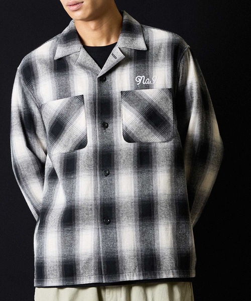 NUMBER (N)INE（ナンバーナイン）の「BRUSHED COTTON OMBRE PLAID FLANNEL OPEN COLLAR SHIRT / コットン オンブレー チェック ロゴ刺繍 オープンカラー シャツ（シャツ/ブラウス・メンズ・ベージュ/グレー・2/3/4）」の6枚目の写真
