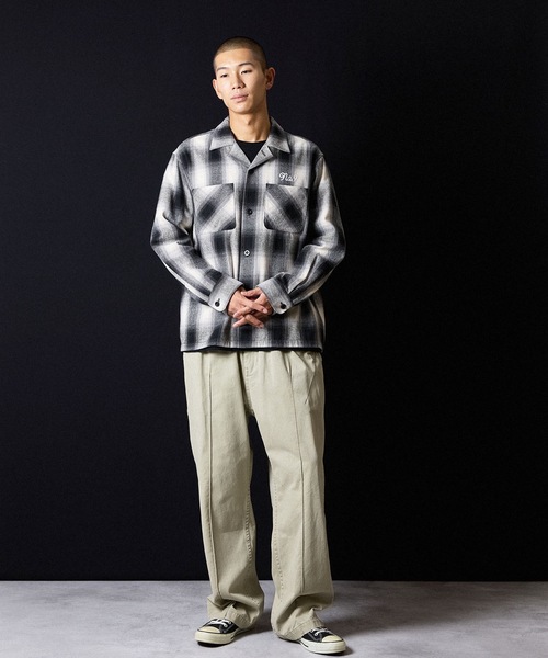 NUMBER (N)INE（ナンバーナイン）の「BRUSHED COTTON OMBRE PLAID FLANNEL OPEN COLLAR SHIRT / コットン オンブレー チェック ロゴ刺繍 オープンカラー シャツ（シャツ/ブラウス・メンズ・ベージュ/グレー・2/3/4）」の9枚目の写真