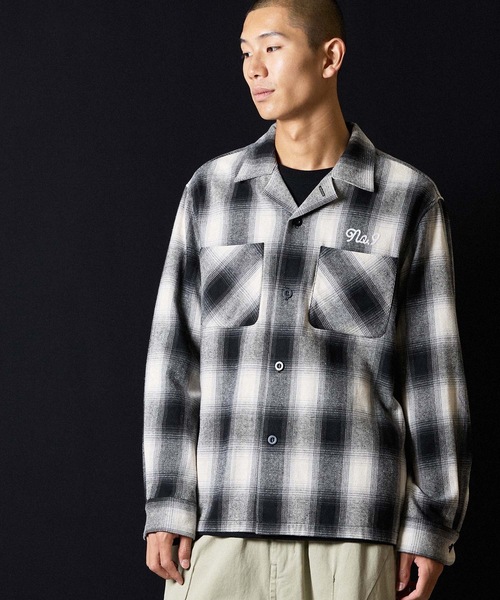 NUMBER (N)INE（ナンバーナイン）の「BRUSHED COTTON OMBRE PLAID FLANNEL OPEN COLLAR SHIRT / コットン オンブレー チェック ロゴ刺繍 オープンカラー シャツ（シャツ/ブラウス・メンズ・ベージュ/グレー・2/3/4）」の7枚目の写真