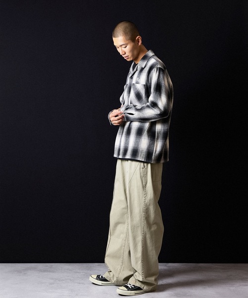 NUMBER (N)INE（ナンバーナイン）の「BRUSHED COTTON OMBRE PLAID FLANNEL OPEN COLLAR SHIRT / コットン オンブレー チェック ロゴ刺繍 オープンカラー シャツ（シャツ/ブラウス・メンズ・ベージュ/グレー・2/3/4）」の10枚目の写真