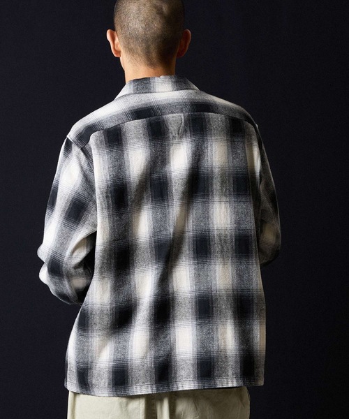 NUMBER (N)INE（ナンバーナイン）の「BRUSHED COTTON OMBRE PLAID FLANNEL OPEN COLLAR SHIRT / コットン オンブレー チェック ロゴ刺繍 オープンカラー シャツ（シャツ/ブラウス・メンズ・ベージュ/グレー・2/3/4）」の8枚目の写真