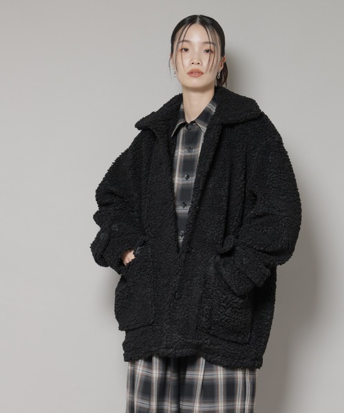 UNIVERSAL OVERALL(ユニバーサルオーバーオール)の「UNIVERSAL OVERALL/BOA HALF COAT(ステンカラーコート・レディース・ブラック/ブラウン・FREE)」の2枚目の写真