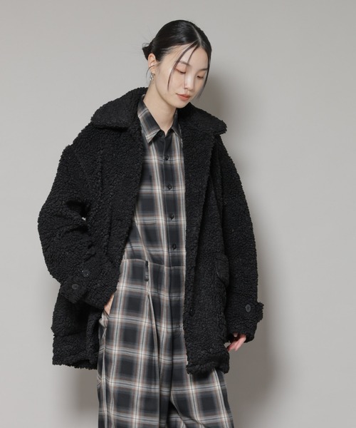 UNIVERSAL OVERALL(ユニバーサルオーバーオール)の「UNIVERSAL OVERALL/BOA HALF COAT(ステンカラーコート・レディース・ブラック/ブラウン・FREE)」の10枚目の写真