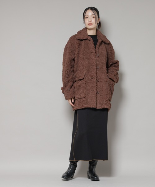 UNIVERSAL OVERALL(ユニバーサルオーバーオール)の「UNIVERSAL OVERALL/BOA HALF COAT(ステンカラーコート・レディース・ブラック/ブラウン・FREE)」の6枚目の写真