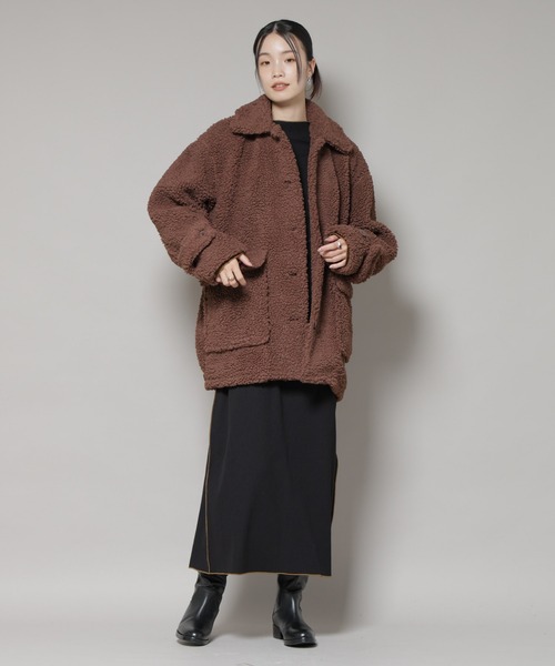 UNIVERSAL OVERALL(ユニバーサルオーバーオール)の「UNIVERSAL OVERALL/BOA HALF COAT(ステンカラーコート・レディース・ブラック/ブラウン・FREE)」の7枚目の写真
