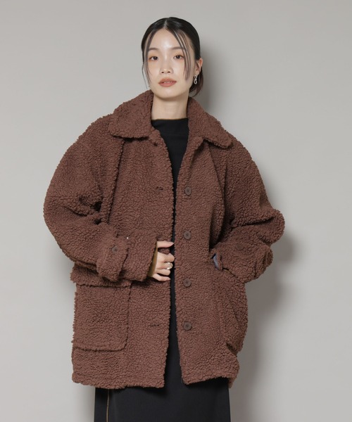 UNIVERSAL OVERALL(ユニバーサルオーバーオール)の「UNIVERSAL OVERALL/BOA HALF COAT(ステンカラーコート・レディース・ブラック/ブラウン・FREE)」の3枚目の写真
