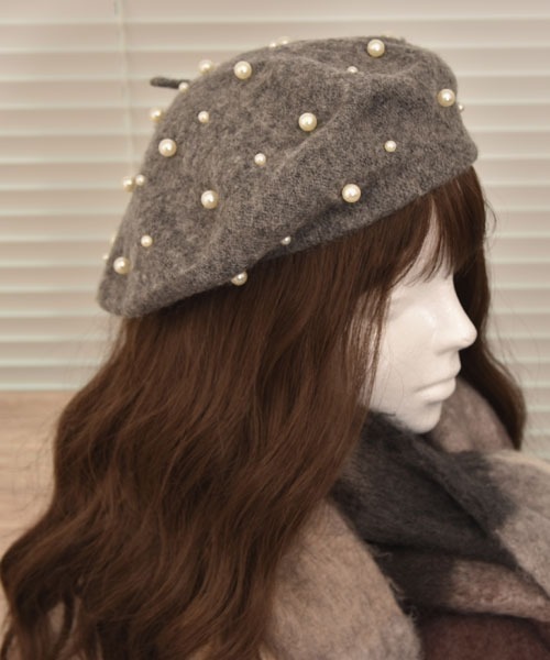 TONE SELECT GOODS（トーンセレクトグッズ）の「【urge select】パール ガーリー ニット ベレー帽（ハンチング/ベレー帽・レディース・ブラック/チャコール/ホワイト/ボルドー・FREE）」の3枚目の写真