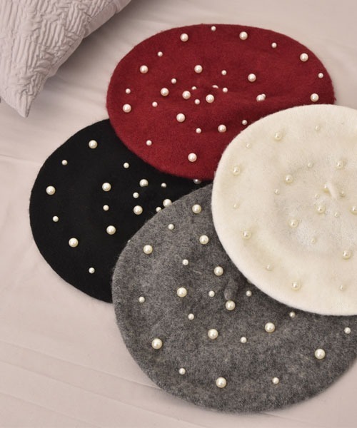 TONE SELECT GOODS（トーンセレクトグッズ）の「【urge select】パール ガーリー ニット ベレー帽（ハンチング/ベレー帽・レディース・ブラック/チャコール/ホワイト/ボルドー・FREE）」の5枚目の写真