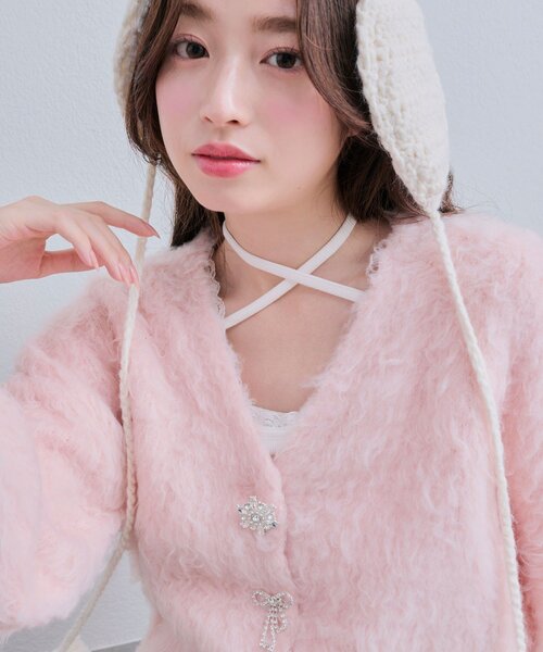 OLIVE des OLIVE(オリーブデオリーブ)の「snow short cardigan(カーディガン/ボレロ・レディース・ピンク/サックスブルー/オフホワイト/チャコールグレー・FREE)」の4枚目の写真