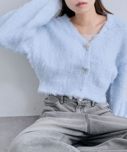 OLIVE des OLIVE(オリーブデオリーブ)の「snow short cardigan(カーディガン/ボレロ・レディース・ピンク/サックスブルー/オフホワイト/チャコールグレー・FREE)」の13枚目の写真