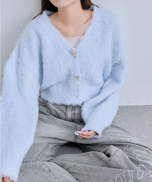 OLIVE des OLIVE(オリーブデオリーブ)の「snow short cardigan(カーディガン/ボレロ・レディース・ピンク/サックスブルー/オフホワイト/チャコールグレー・FREE)」の14枚目の写真