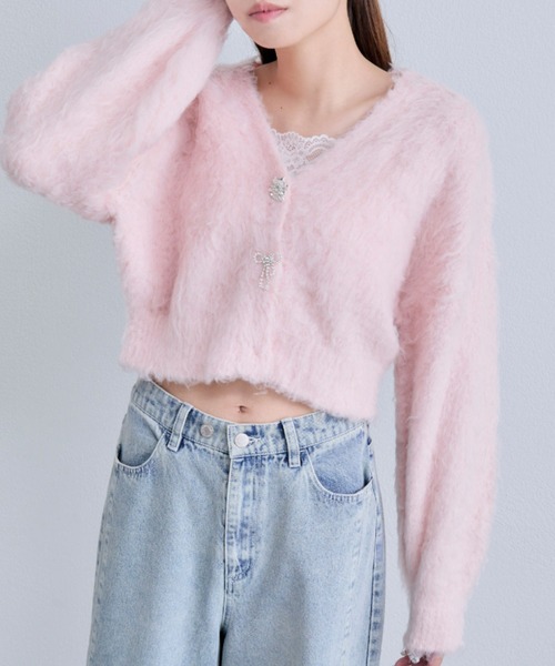 OLIVE des OLIVE(オリーブデオリーブ)の「snow short cardigan(カーディガン/ボレロ・レディース・ピンク/サックスブルー/オフホワイト/チャコールグレー・FREE)」の5枚目の写真
