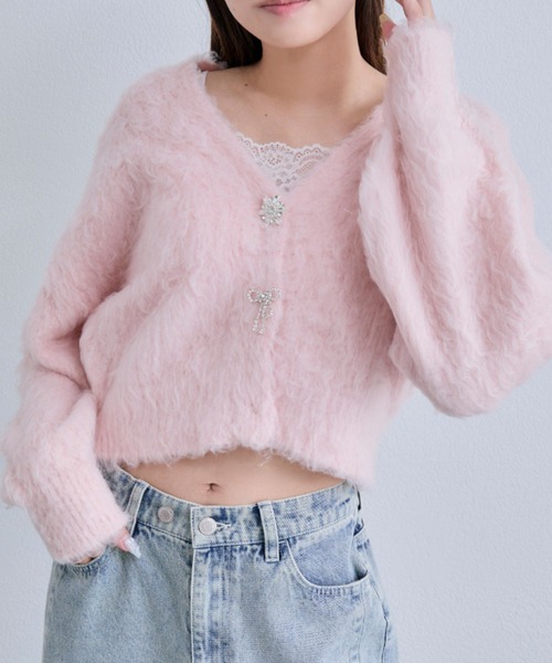 OLIVE des OLIVE(オリーブデオリーブ)の「snow short cardigan(カーディガン/ボレロ・レディース・ピンク/サックスブルー/オフホワイト/チャコールグレー・FREE)」の7枚目の写真