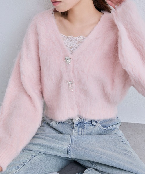 OLIVE des OLIVE(オリーブデオリーブ)の「snow short cardigan(カーディガン/ボレロ・レディース・ピンク/サックスブルー/オフホワイト/チャコールグレー・FREE)」の10枚目の写真
