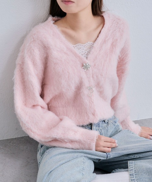 OLIVE des OLIVE(オリーブデオリーブ)の「snow short cardigan(カーディガン/ボレロ・レディース・ピンク/サックスブルー/オフホワイト/チャコールグレー・FREE)」の11枚目の写真