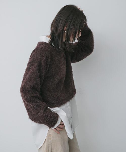 SENSE OF PLACE by URBAN RESEARCH(センスオブプレイスバイアーバンリサーチ)の「クロップドシャギーセーター(ニット/セーター・レディース・グレー/ブラウン/ベージュ/ブラック/ネイビー・ONE)」の3枚目の写真