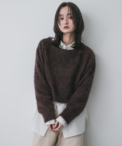 SENSE OF PLACE by URBAN RESEARCH(センスオブプレイスバイアーバンリサーチ)の「クロップドシャギーセーター(ニット/セーター・レディース・グレー/ブラウン/ベージュ/ブラック/ネイビー・ONE)」の19枚目の写真