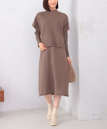 GALLORIA | ケーブル柄ポンチョ付ニットワンピース(ワンピース)